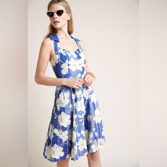 Anthropologie Dresses & Skirts - by Anthropologie Camellia Collared Dress in Blue Motif size 6